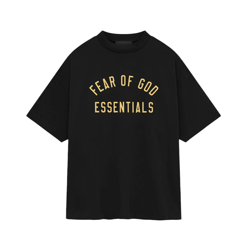 Front view of Fear of God Essentials Jersey Crewneck Tee in Black