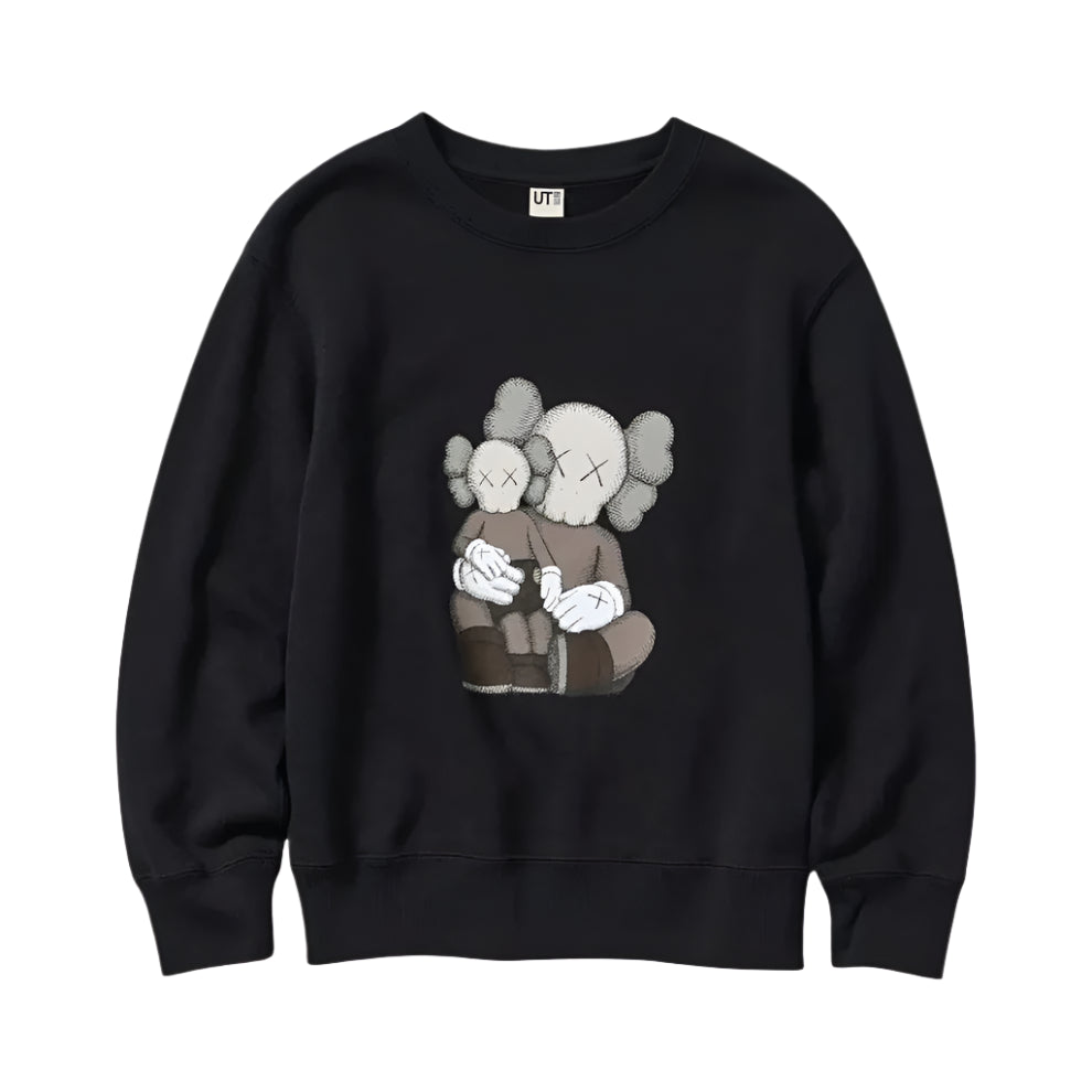 Front view of KAWS x Uniqlo Longsleeve Sweatshirt in Off Black