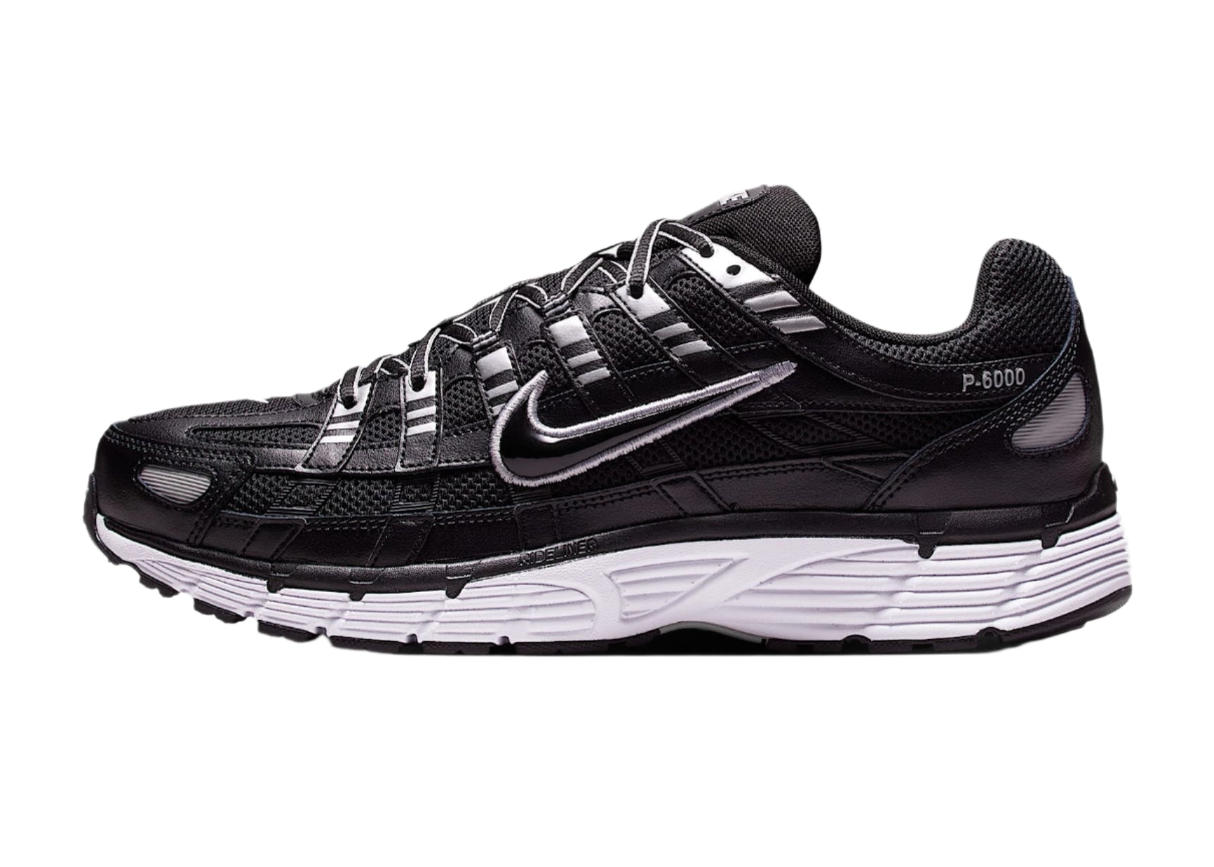 Side profile of Nike P-6000 CD6404-026 in black and silver