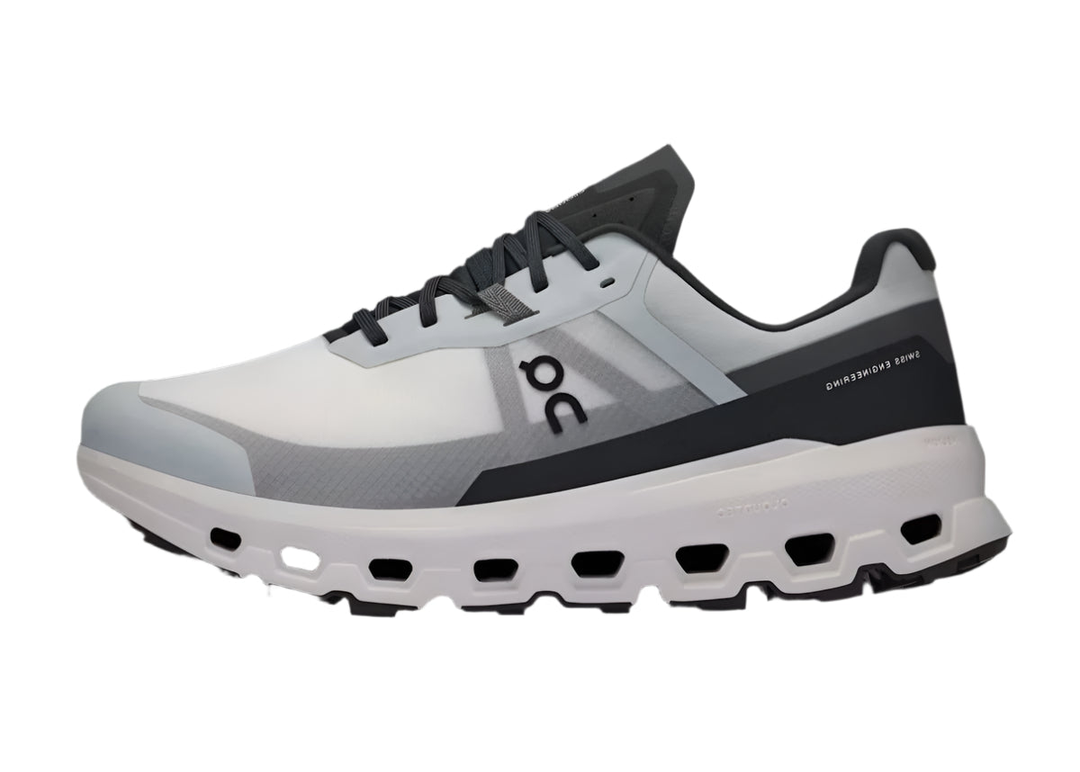 Front view of On Cloudvista 2 Glacier Eclipse trail running shoes