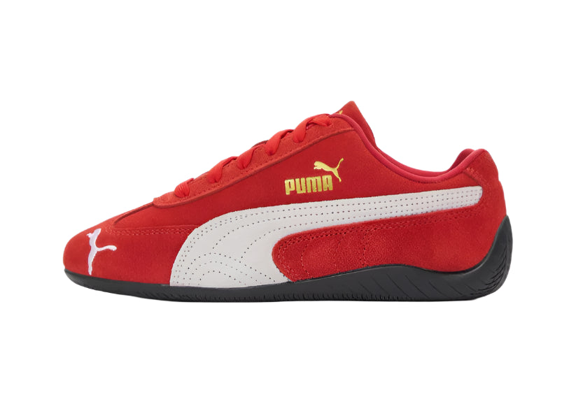 Side view of Puma Speedcat OG Red suede sneakers