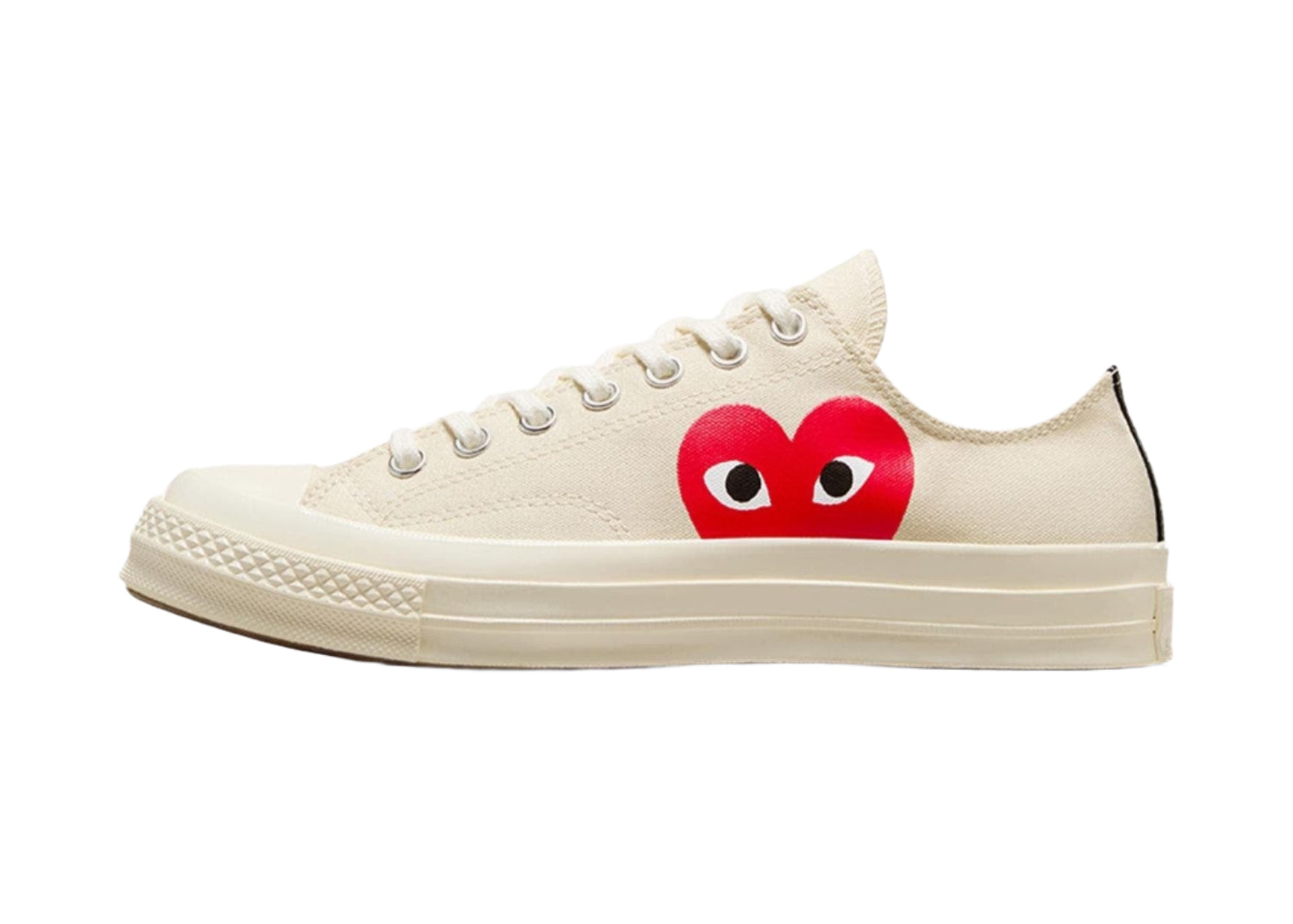 Converse Chuck Taylor Low CDG White sneaker with red heart logo on white canvas upper