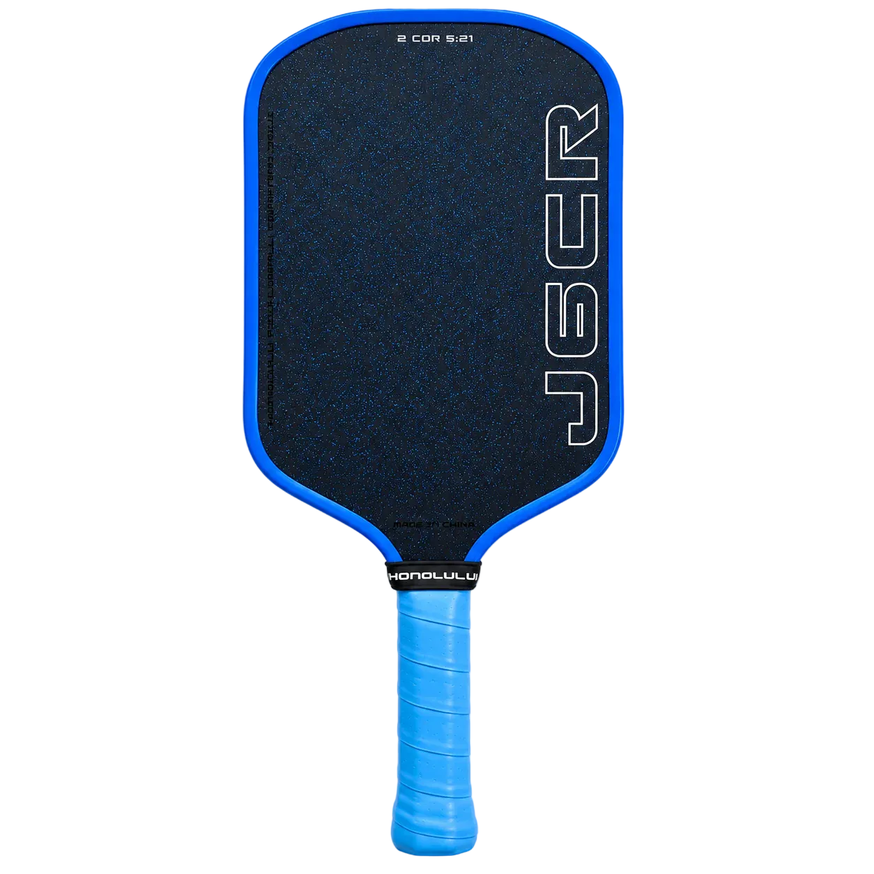 Honolulu J6CR Crystal Blue Endurance Grit 16mm Elongated Pickleball Paddle Blue Front View
