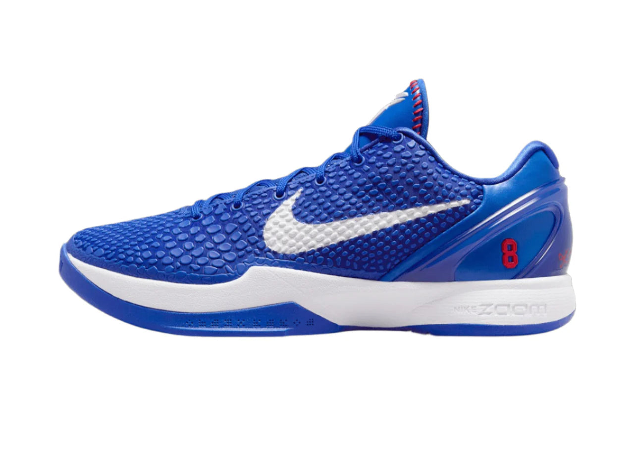 Side view of Nike Kobe 6 Protro LA Dodgers Royal Blue basketball sneakers