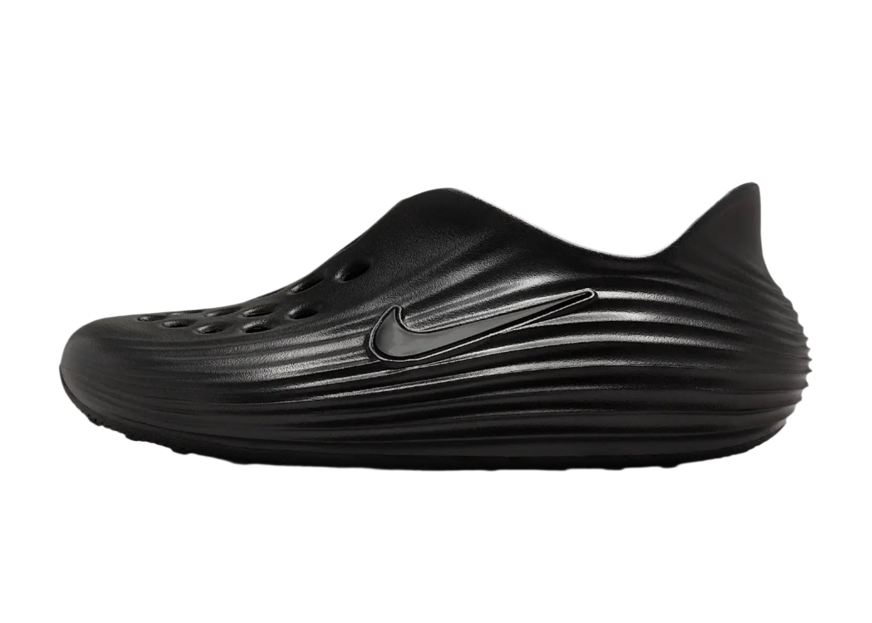 Side view of Nike ReactX Rejuven8 Clog in Black HV5060-001