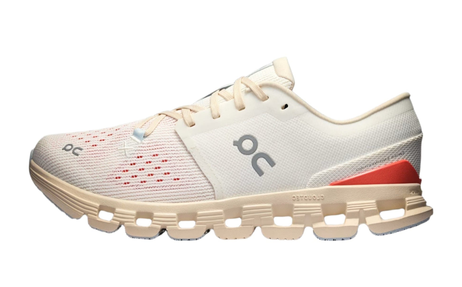 On Cloud X4 Ivory Salmon – women's lightweight training and running shoes with Helion foam