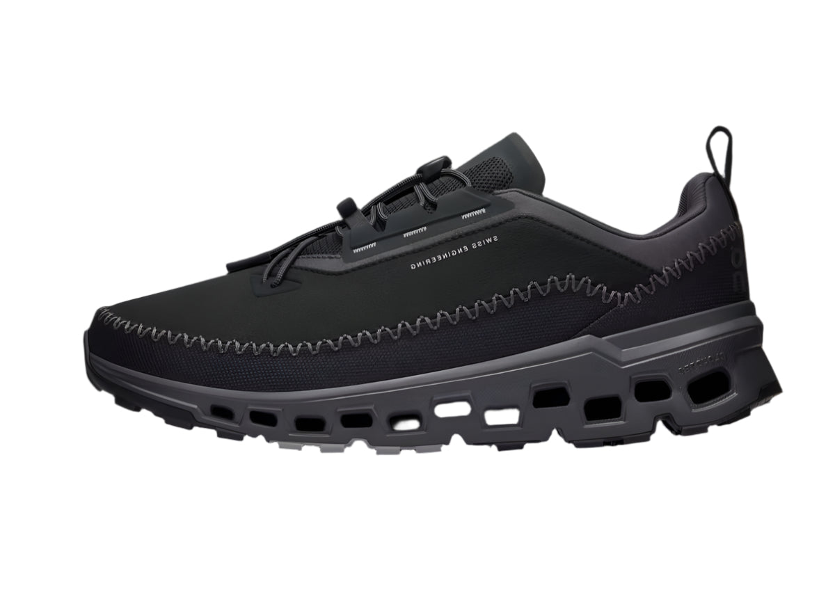 On Cloudaway 2 Black Eclipse sneaker with CloudTec and toggle laces, perfect for travel and walking